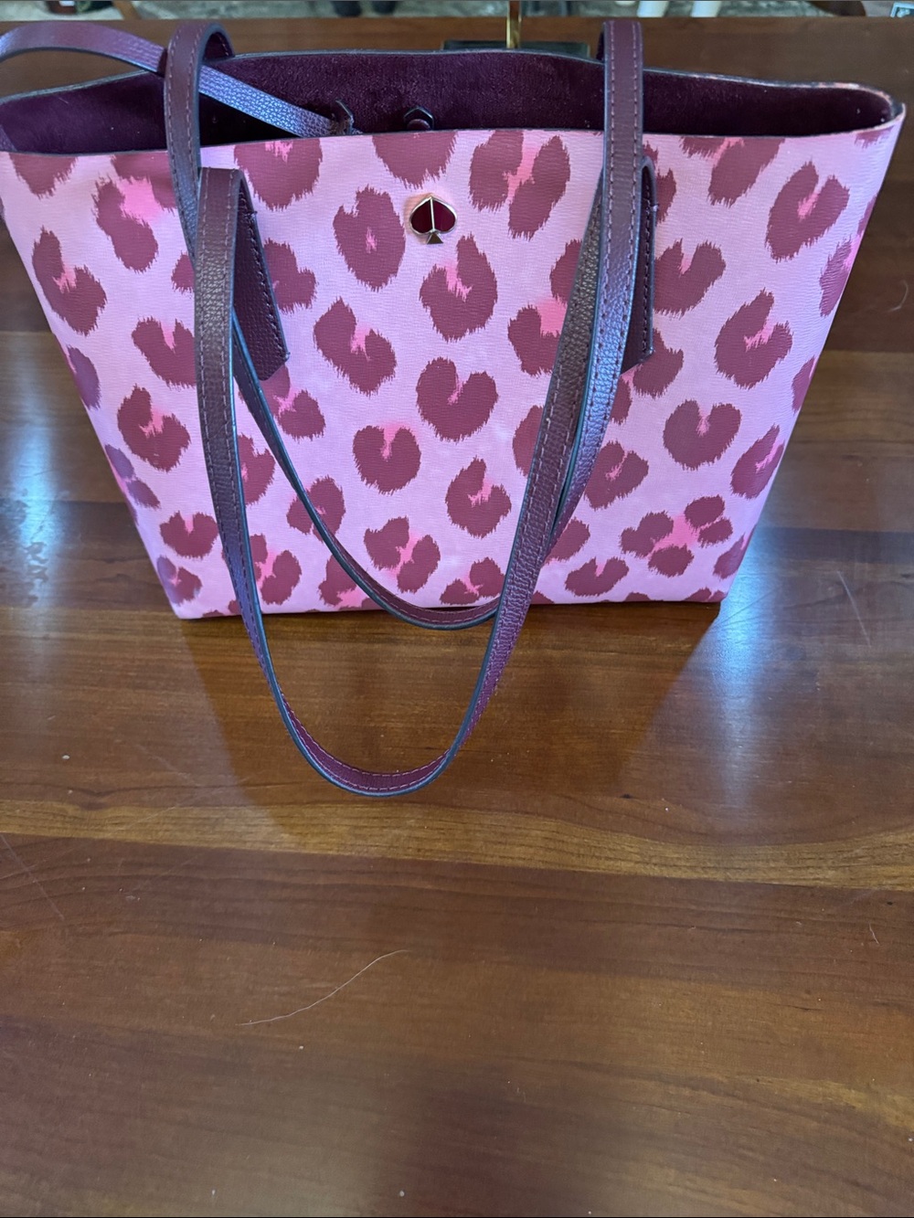 kate spade Pink and Burgundy Leopard Print Tote with Wristlet - Picture 3 of 5